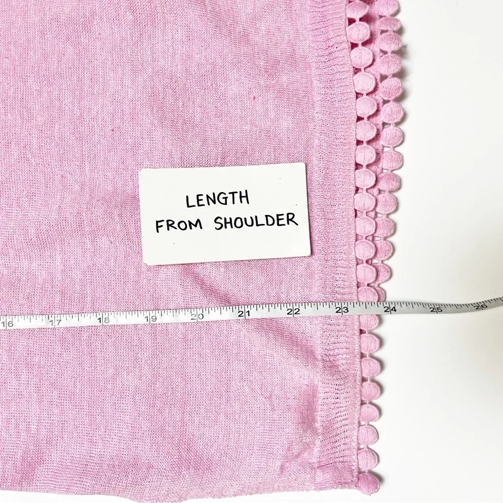 J. Crew 100% Linen Sweater Pom-Pom Trim‎ small bubblegum pink lightweight boxy
